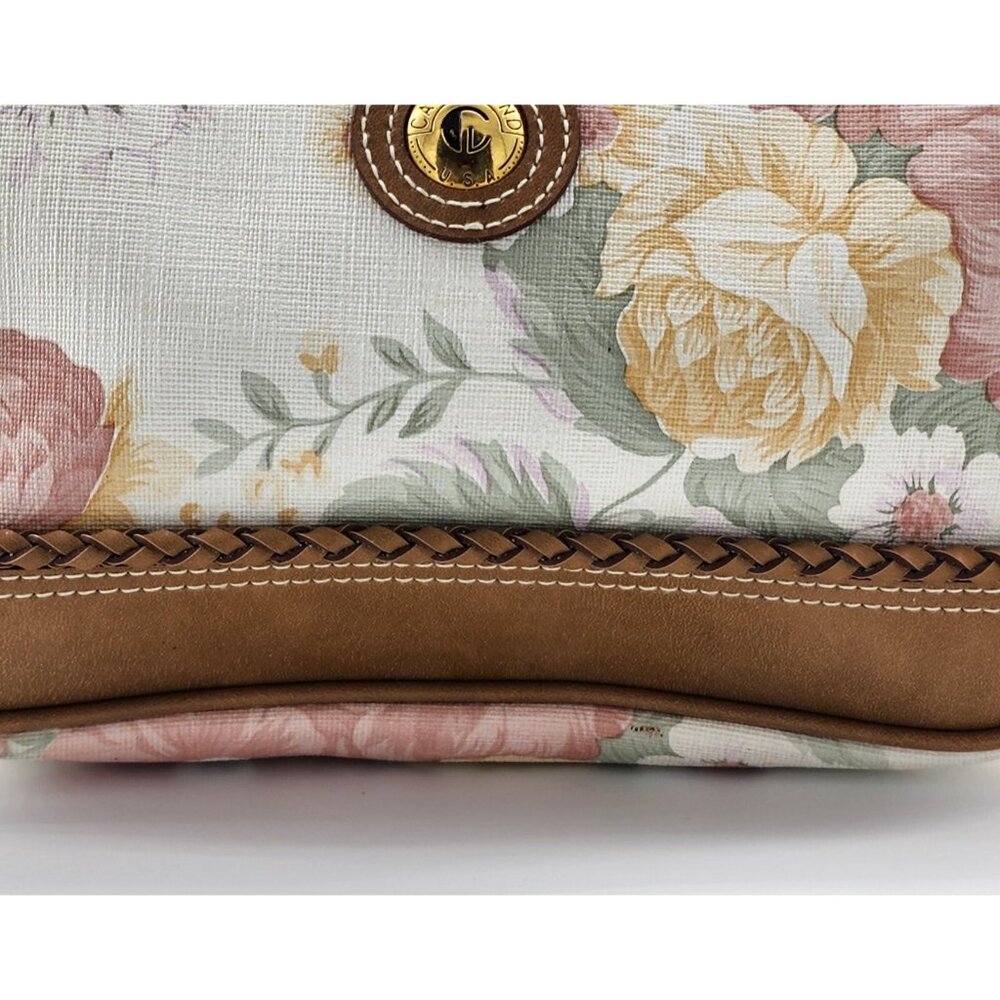 Carryland USA Double Handle Shoulder Handbag Purse Pastel Floral Leather Trim - Picture 3 of 9